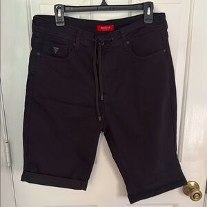 GUESS Men's Black Shorts,Tie & Button Close, Wear Long or Roll Up